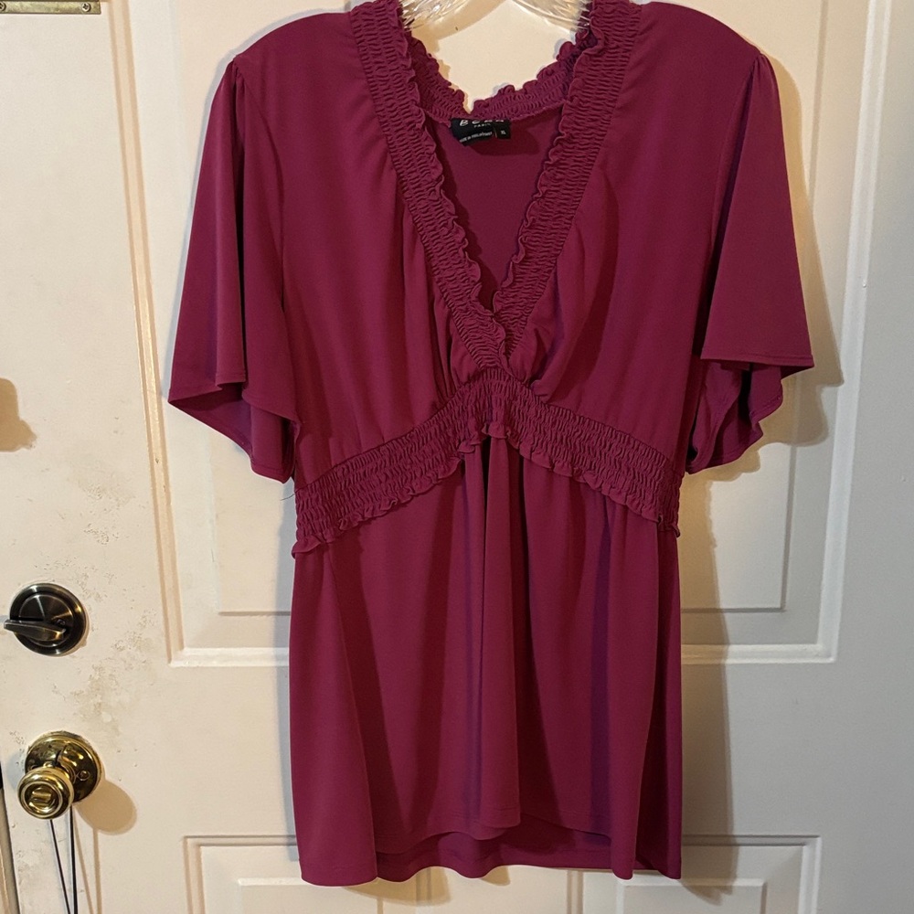 Elegant Ruffled V-Neck Top in Rich Purple